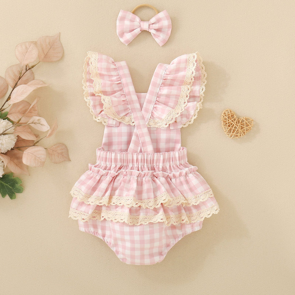Summer Strap Jumpsuit Plaid Girls Romper