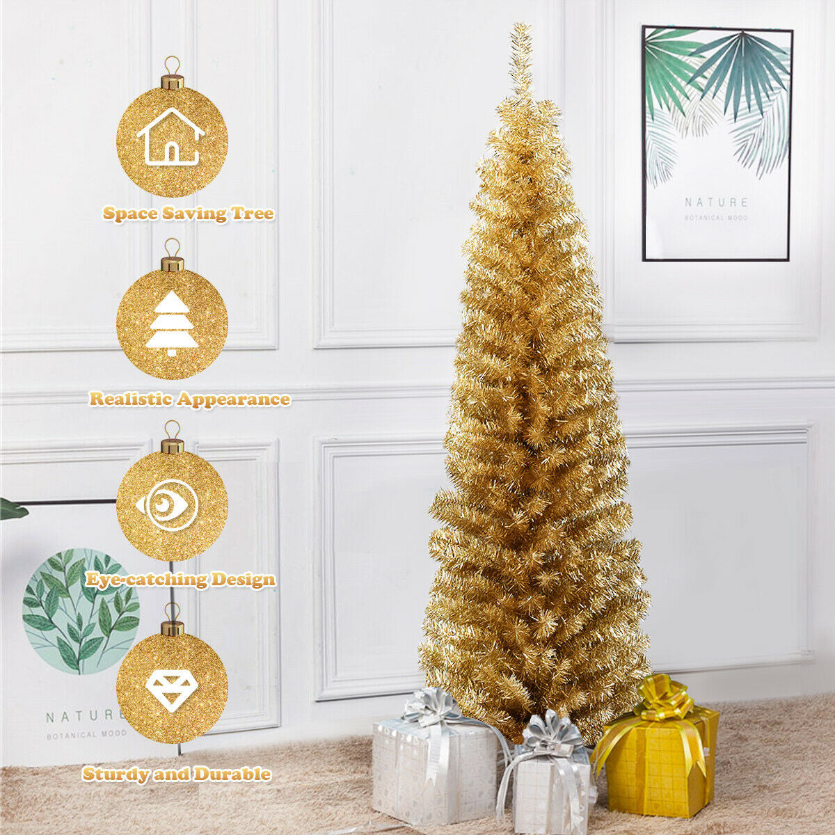 6 Feet Tinsel Tree Unlit Slim Pencil Christmas Tree