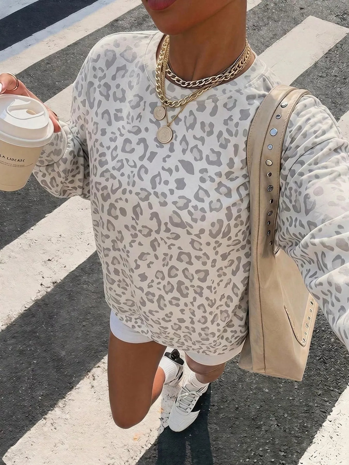 Leopard Print Crew Neck Sweatshirt