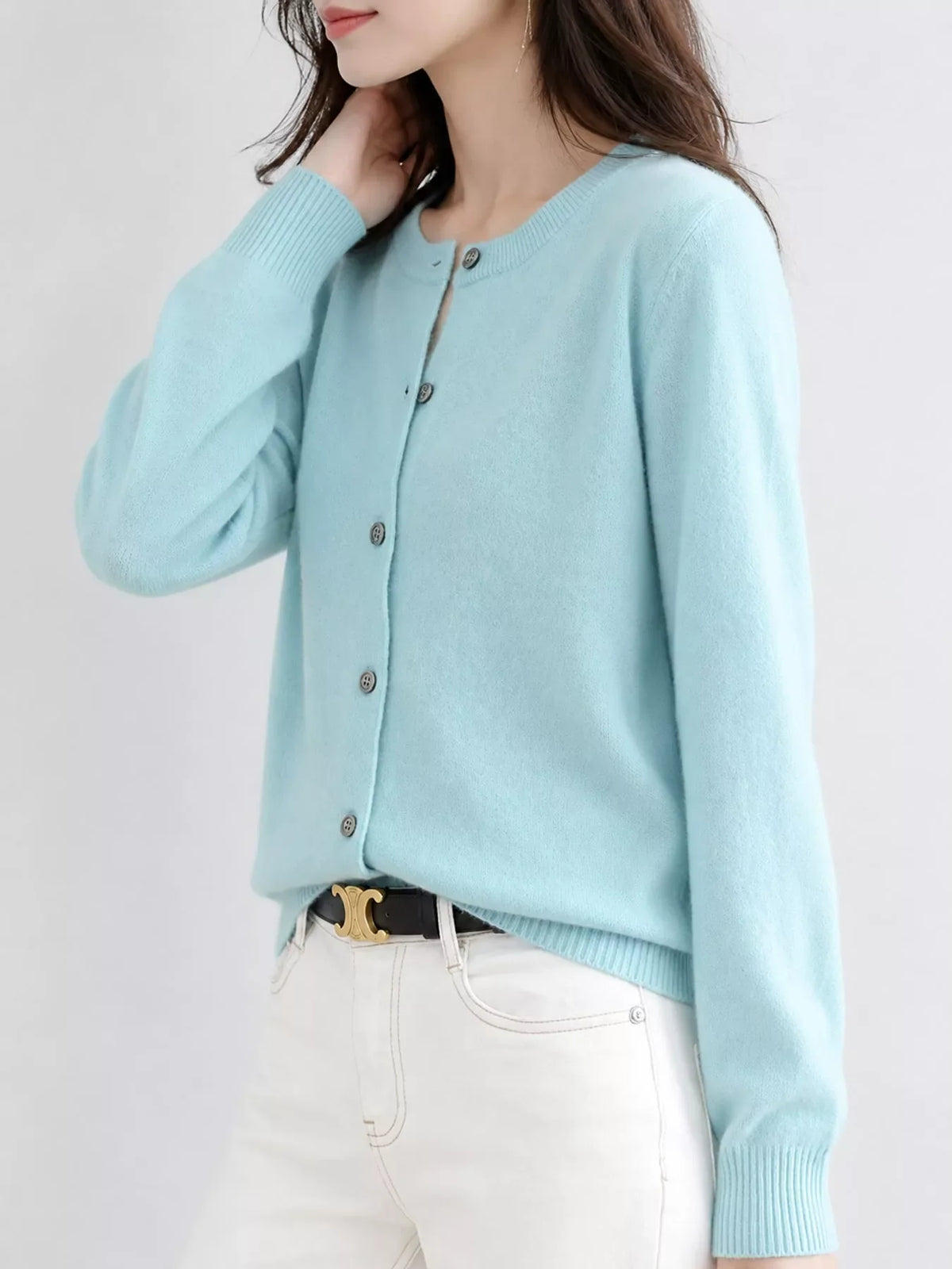 Crew-Neck Button-Down Cardigan