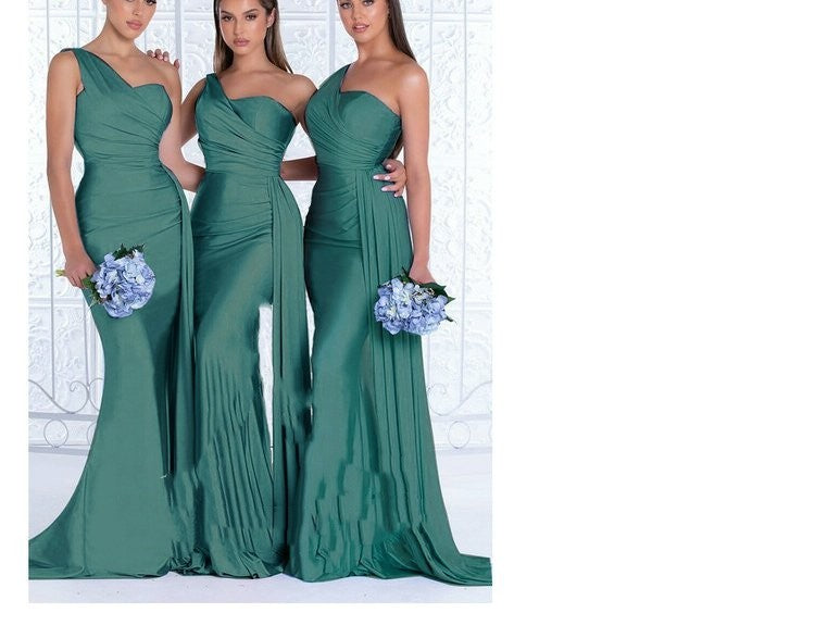 Mermaid One Shoulder Elegant Bridesmaids Dress also in plus