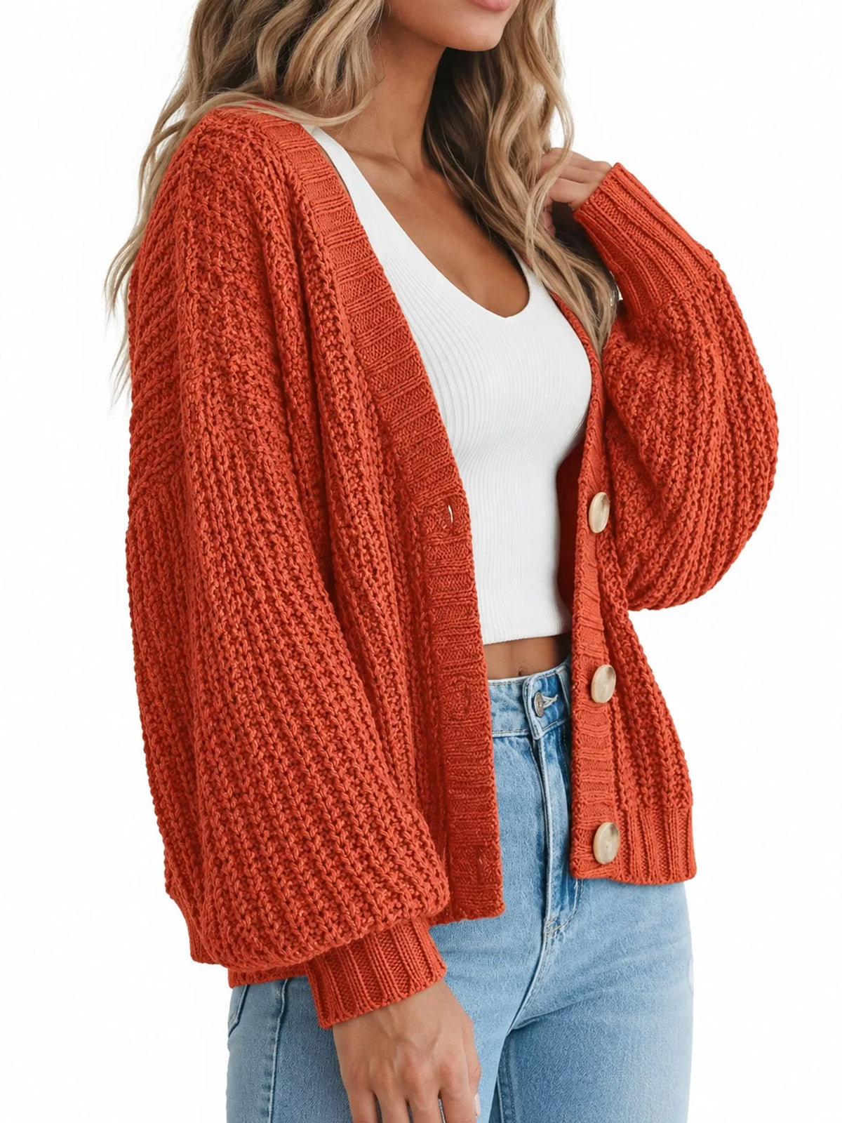 Full Size Chunky Knit Button-Down Cardigan Plus Size