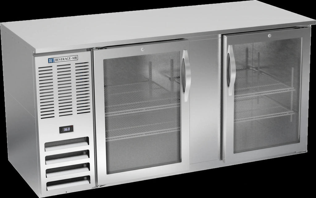 Beverage Air BB68HC-G-S Two-Section Glass Door Back Bar Refrigerator, 68-Inch Wide, Stainless Steel, Self-Contained
