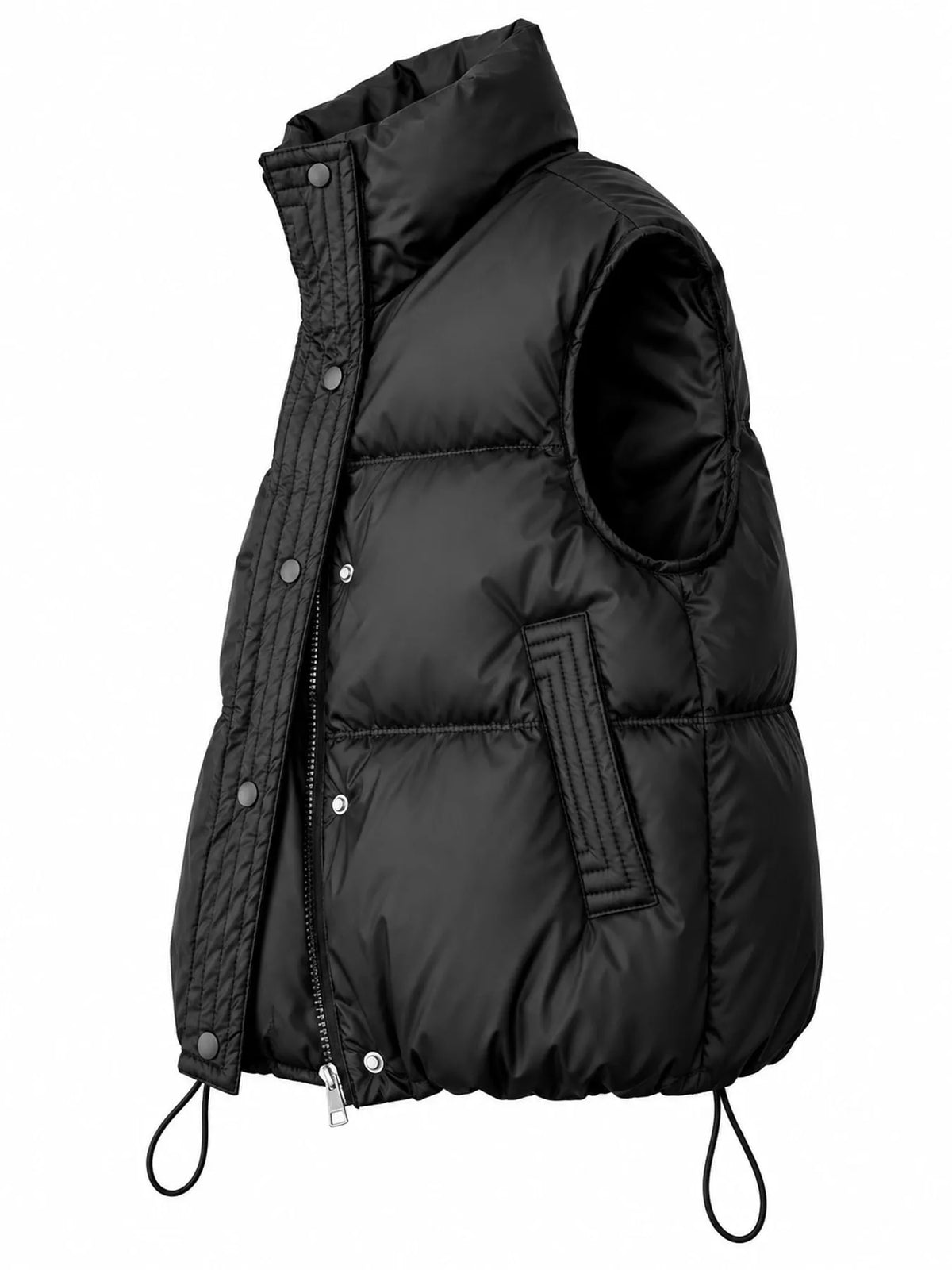 Drawstring Snap Down Puffer Vest Coat