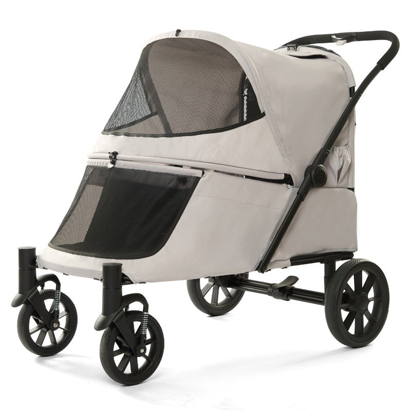 Foldable Covered Pet Stroller With Ramp For Senior Cats And Small Dogs With Mobility Issues