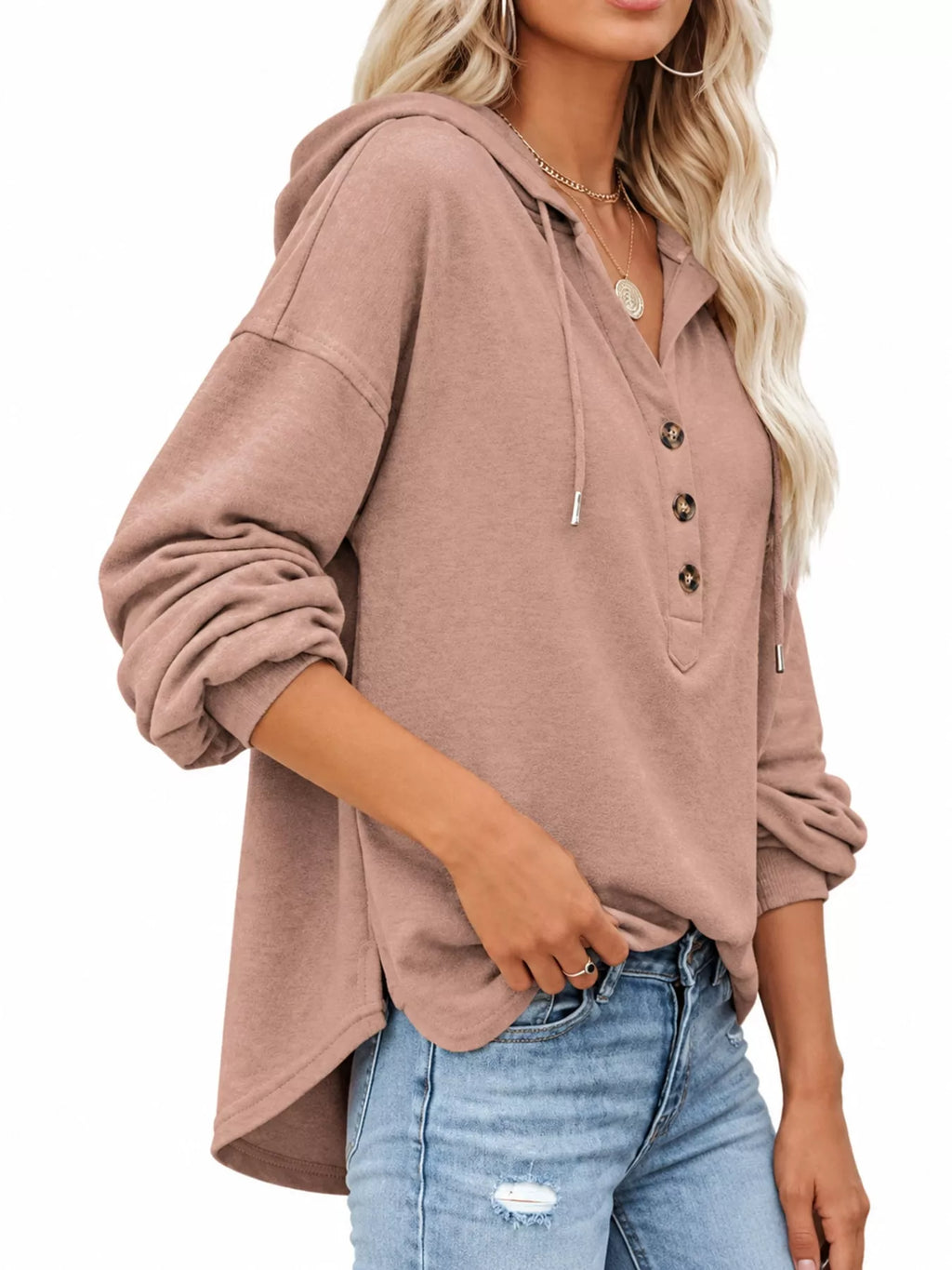 Drawstring Dropped Shoulder Hoodie