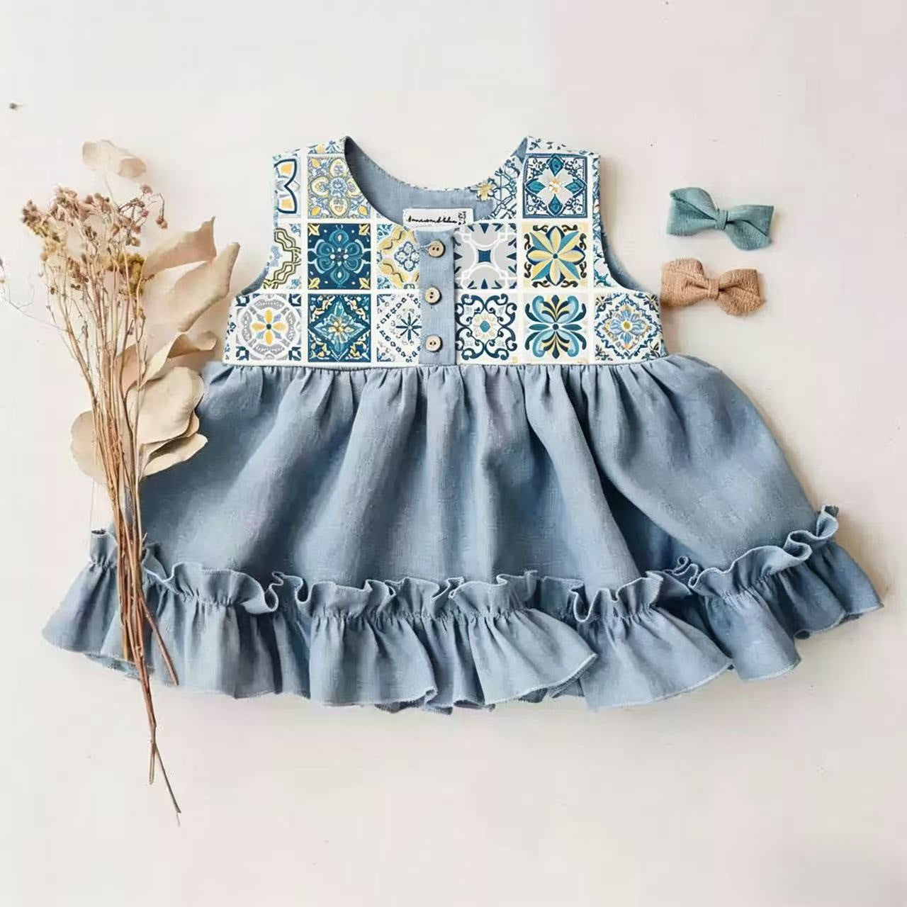 Girls Baby Outfit Sleeveless Vest With Ruffled Shorts