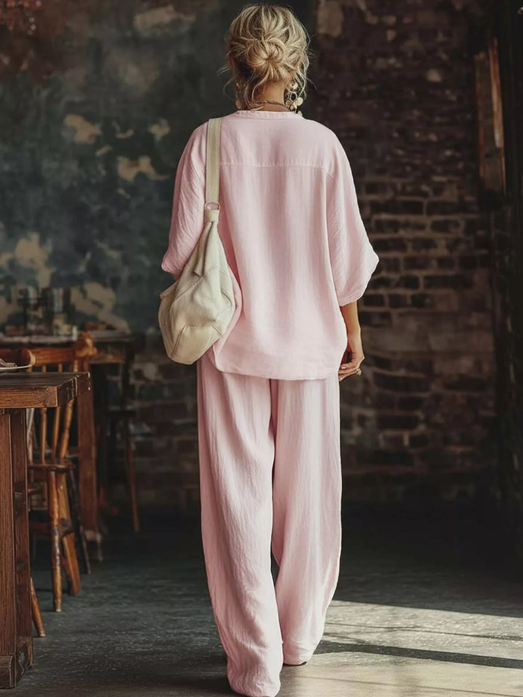 Loose Fit Notched Top and Pants Set