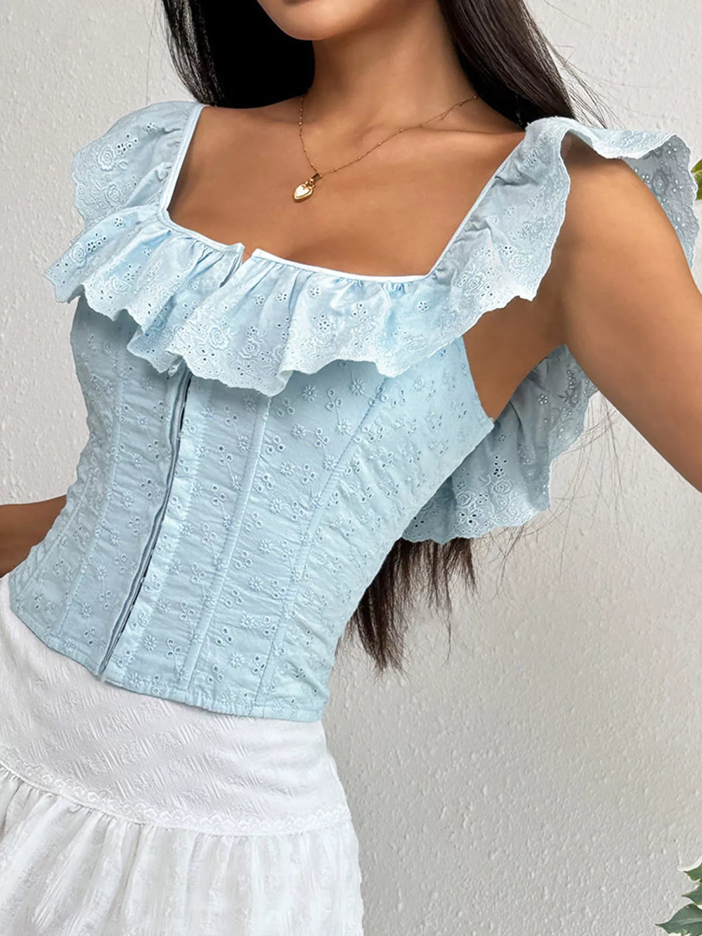 Ruffled Eyelet Embroidered Corset Top