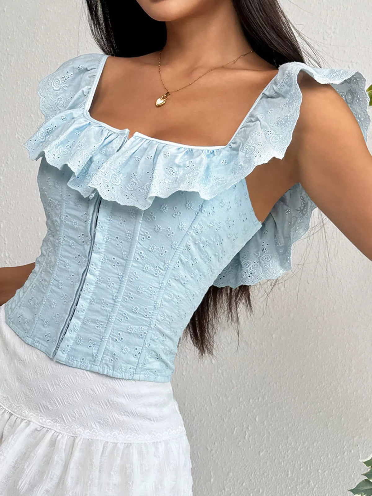 Ruffled Eyelet Embroidered Corset Top
