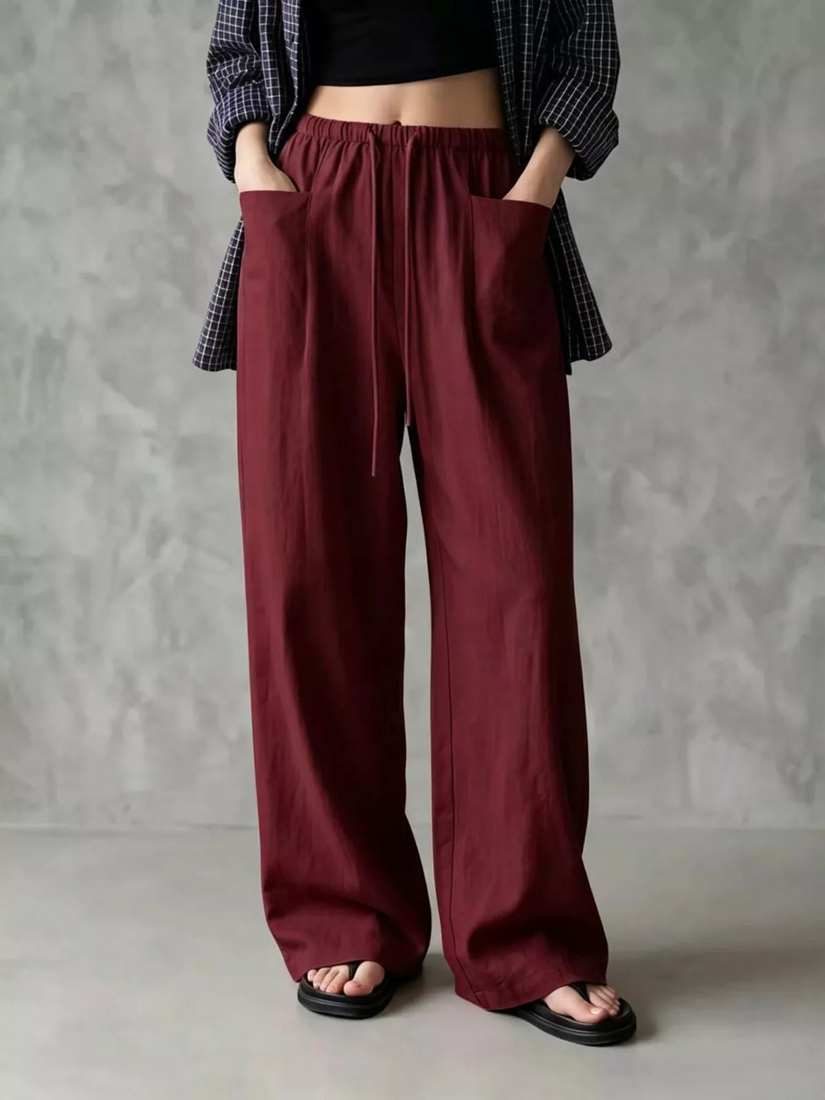 Full Size Drawstring Wide-Leg Casual Pants Plus Size