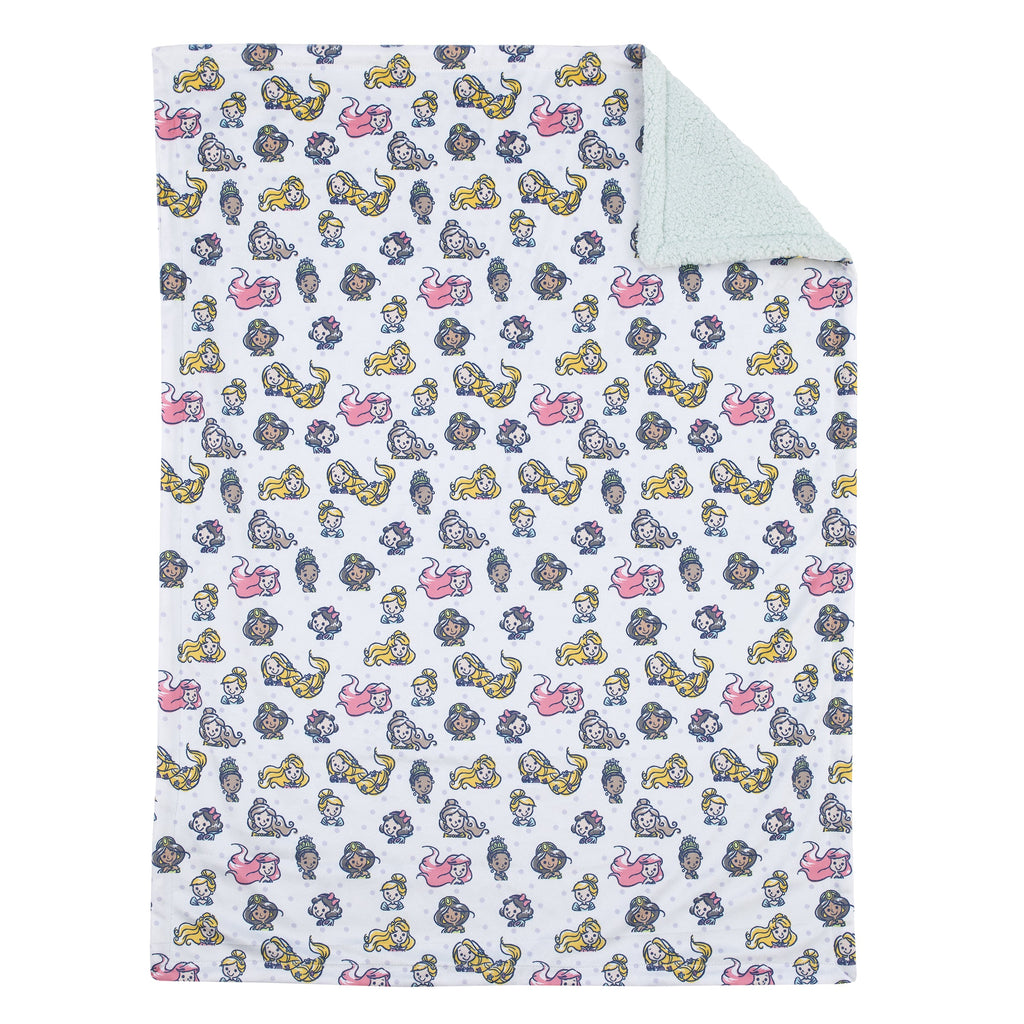 Princess White, Pink, Yellow, and Lavender Dot Super Soft Baby Blanket with Sherpa Back