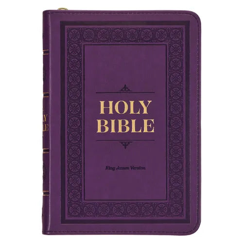 KJV Holy Bible, Compact Faux Leather Red Letter Edition - Ribbon Marker, King James Version, Purple, Zipper Closure - Leather
