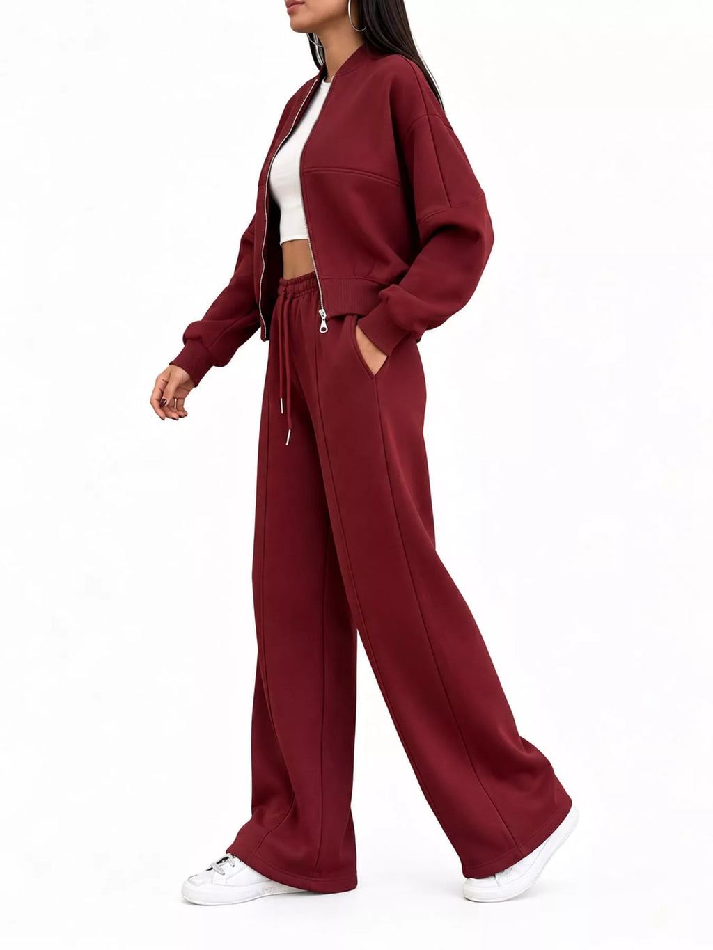 Casual Zip-Up Jacket and Wide-Leg Sweatpants Set