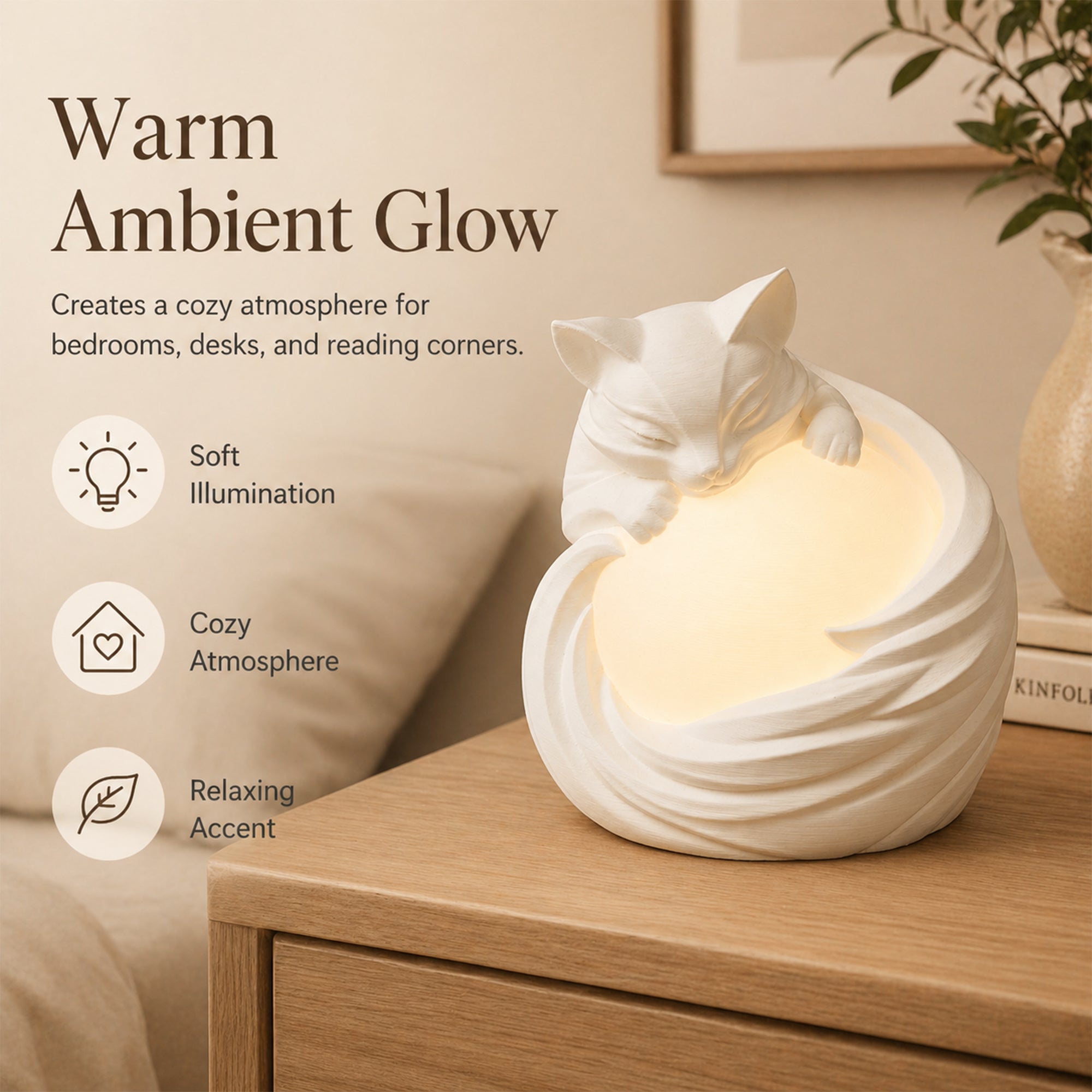 3D Printed Cat Ambient Table Lamp, Warm Glow Decorative Night Light, Cute Sculptural Desk Lamp For Bedroom, Bookshelf And Home Decor