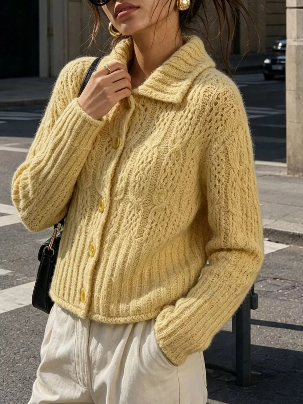 Cable-Knit Button Up Cardigan