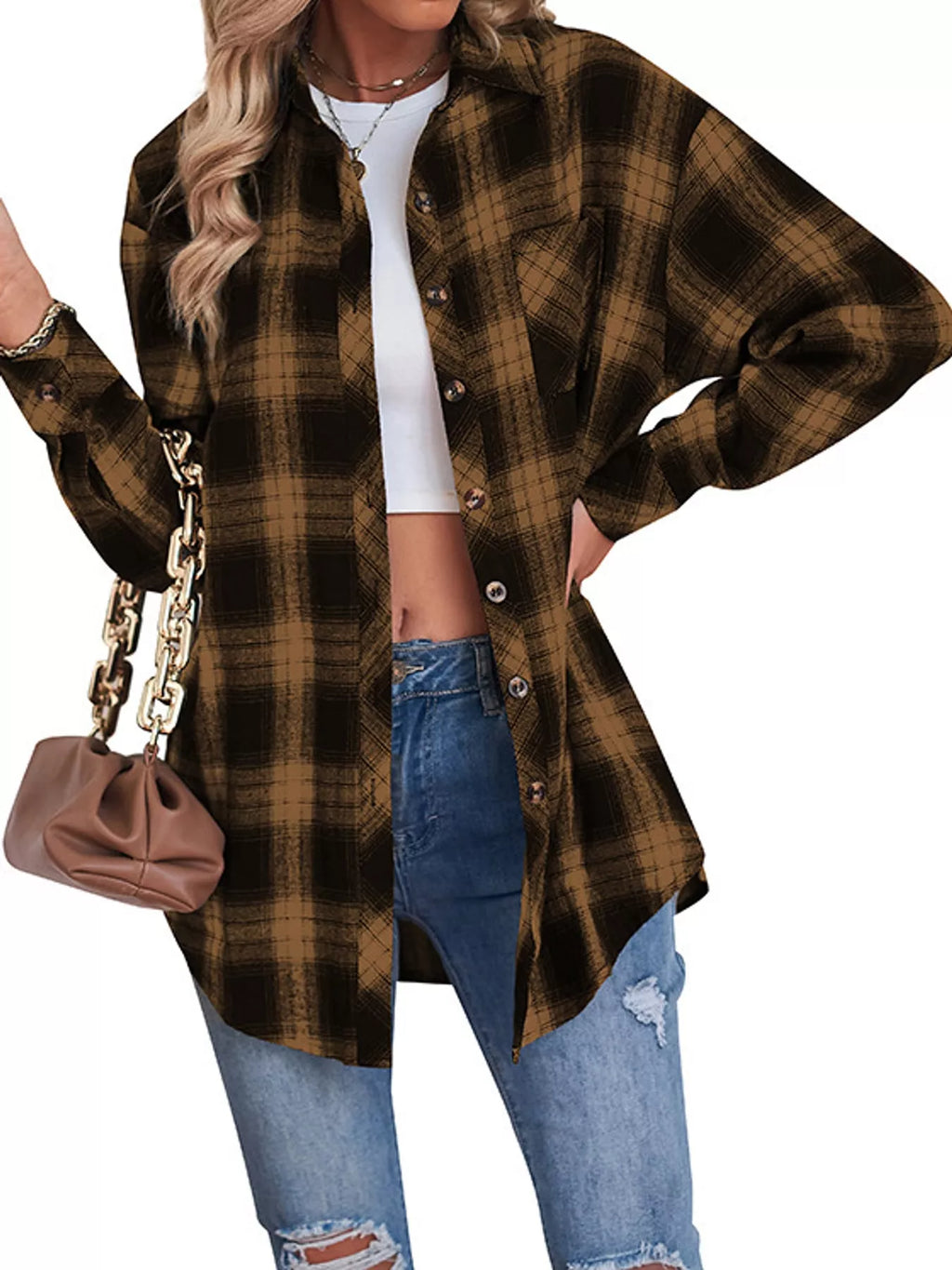 Plaid Button-Down Oversized Shirt
