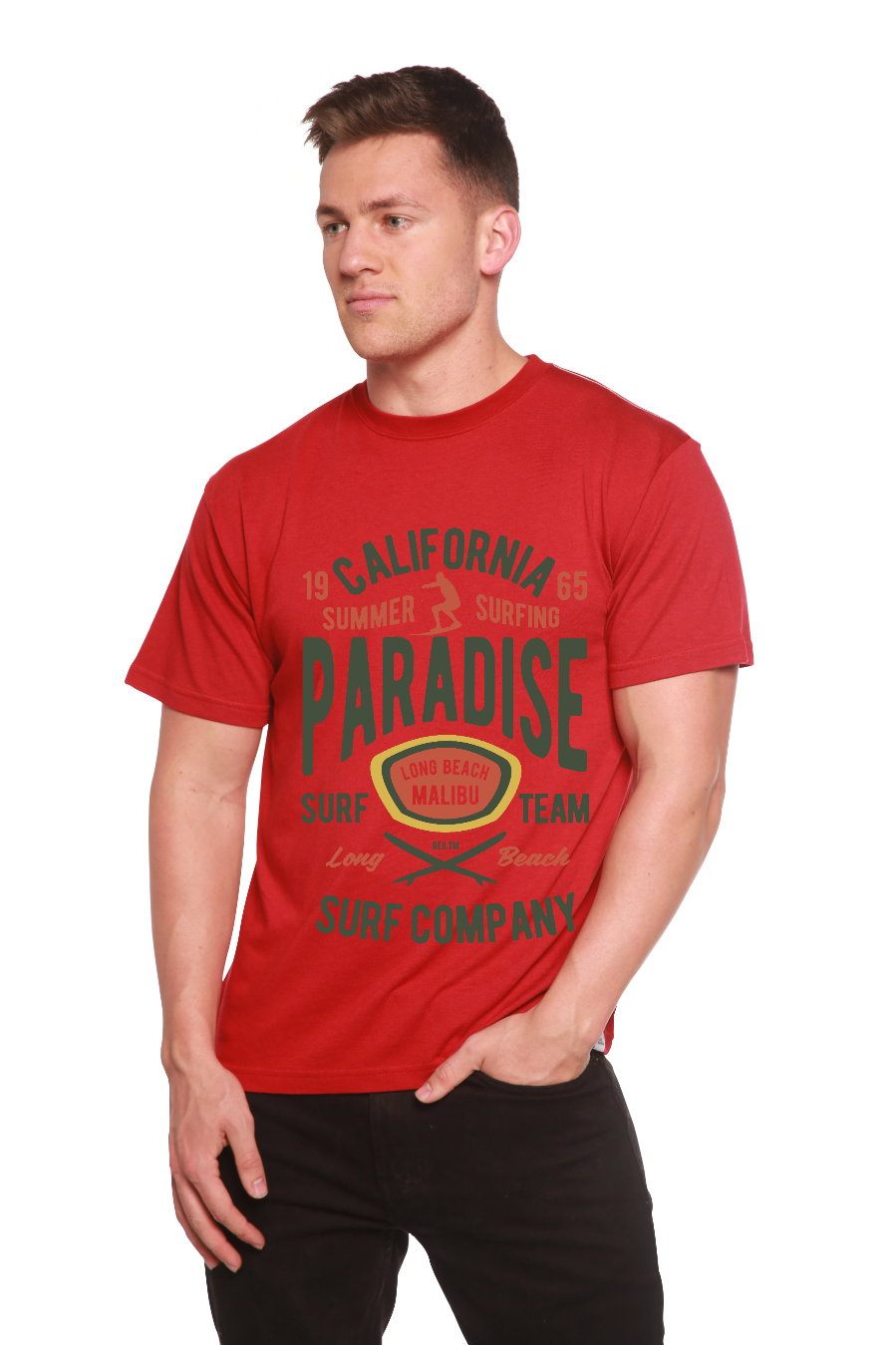 California Summer Surfing Men's Bamboo Viscose/Organic Cotton Short Sleeve Graphic T-Shirt