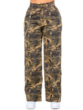 High Waist Camo Wide Leg Pants w/ Removable Chain