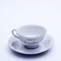 Iridescent Niagara Falls Teacup and Saucer — Gold Maple Leaves