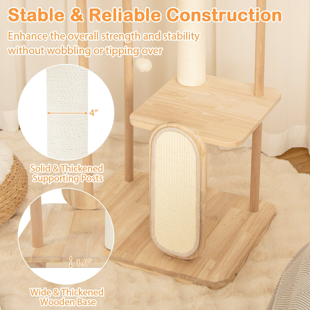 Wooden Multi-level Modern Cat Tower with Scratching Board and Post