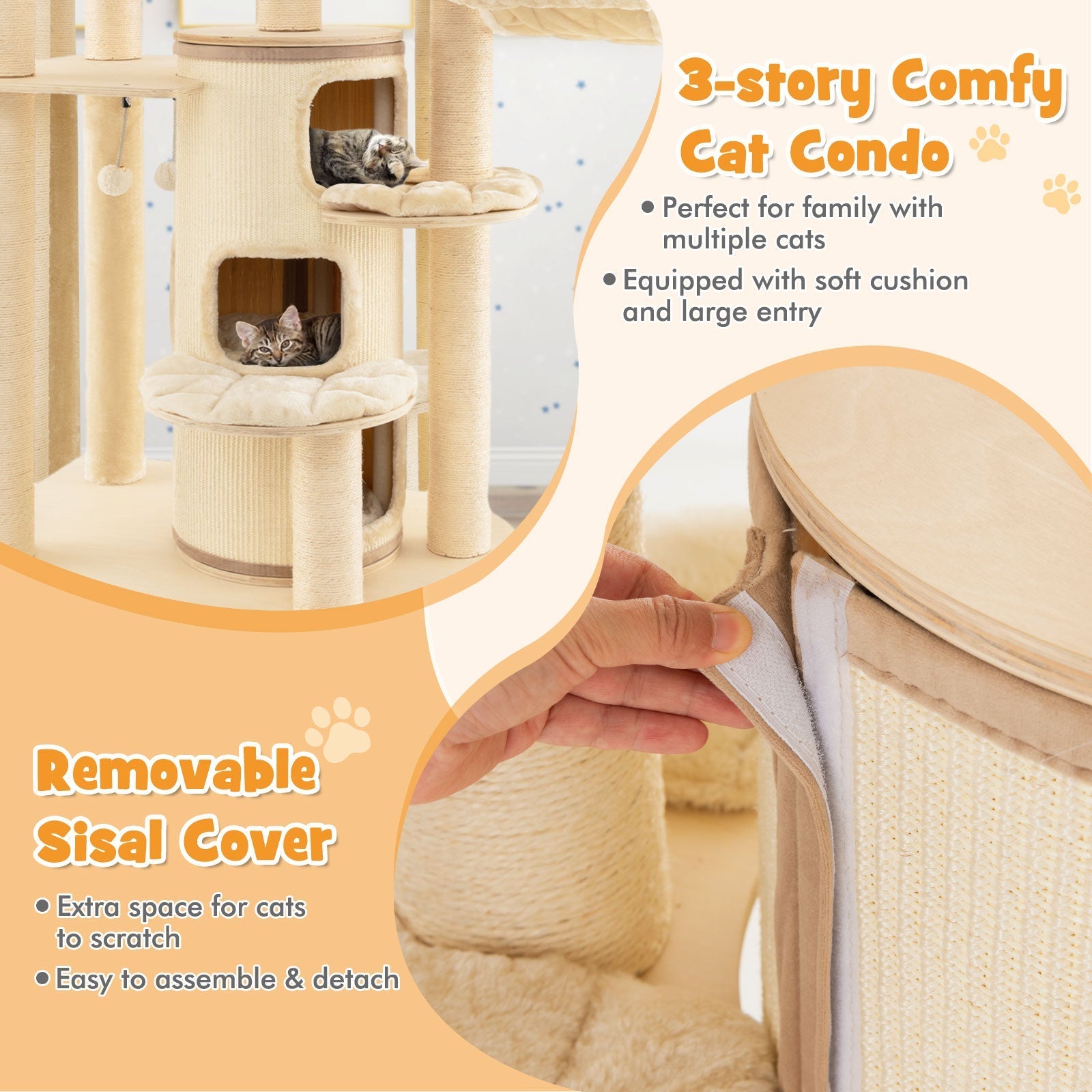 Multi-Level Cat Tree with 3-story Cat Condo