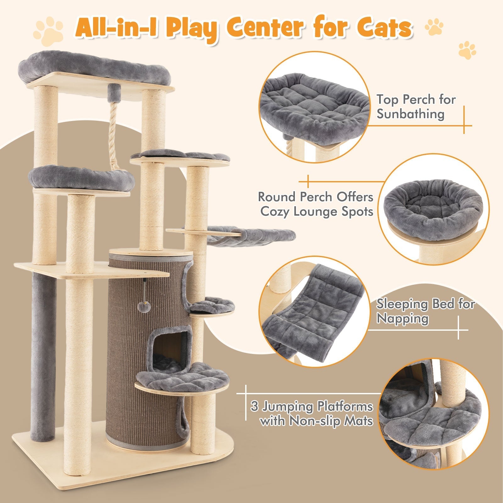 Multi-Level Cat Tree with 3-story Cat Condo