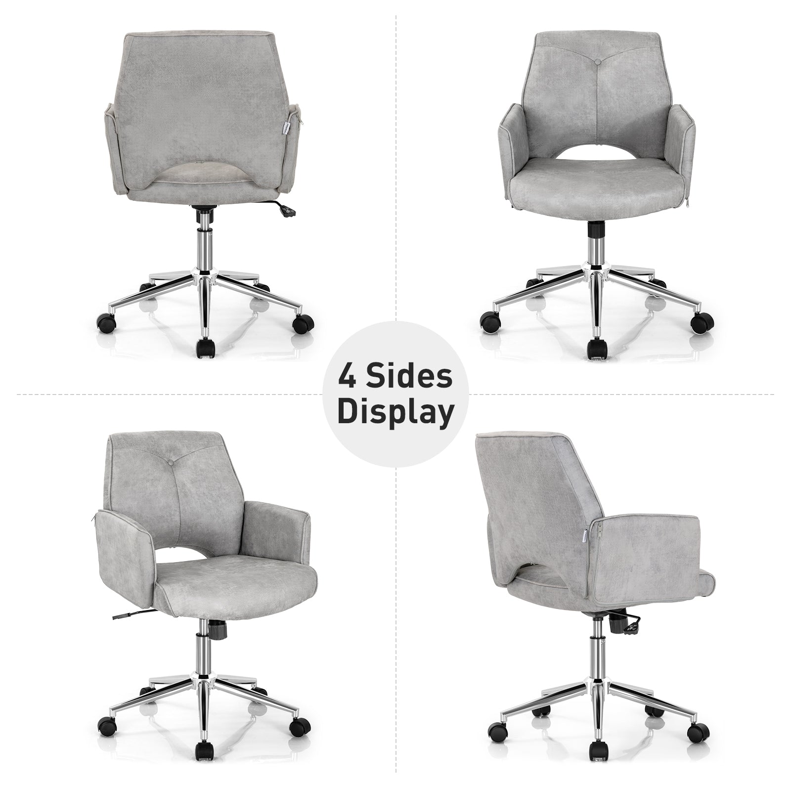Adjustable Hollow Mid Back Leisure Office Chair with Armrest-Gray