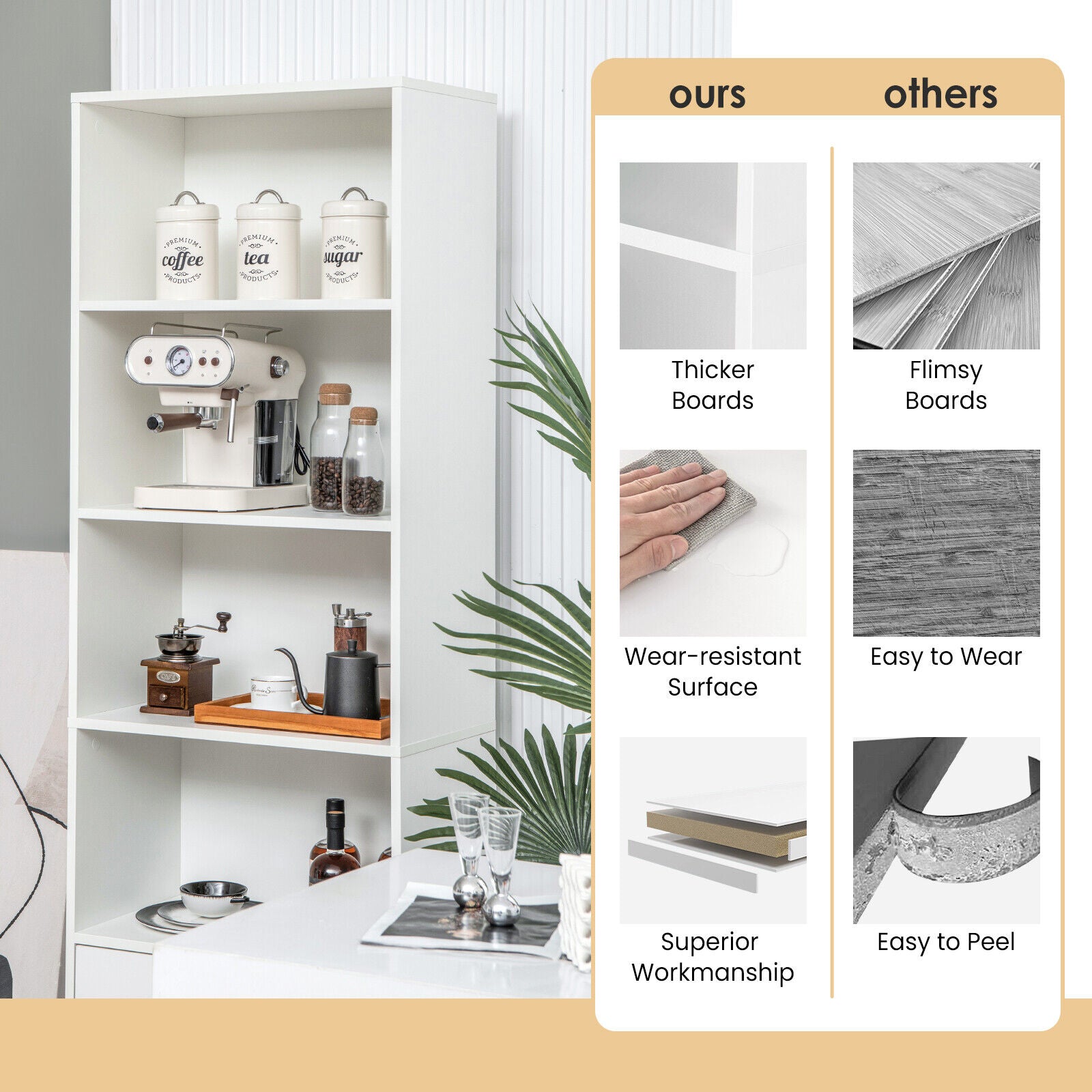 6-Tier Tall Freestanding Bookshelf with 4 Open Shelves and 2 Drawers