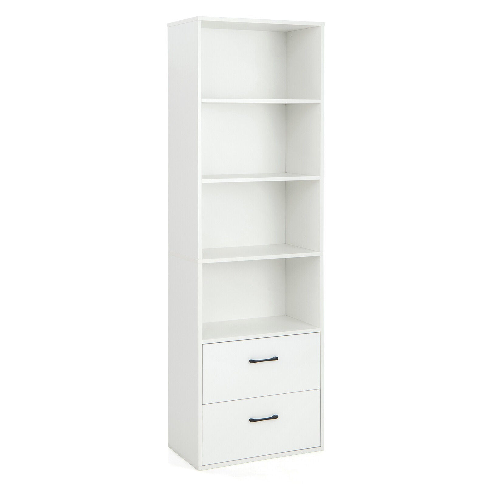 6-Tier Tall Freestanding Bookshelf with 4 Open Shelves and 2 Drawers