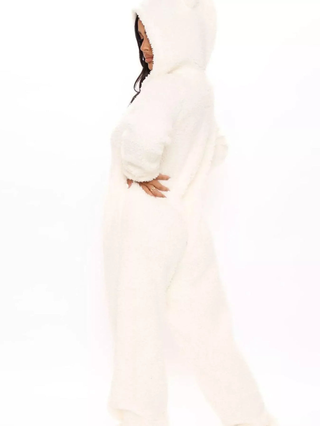 Full Size Fleece Zip-Up Hooded Jumpsuit Plus Size