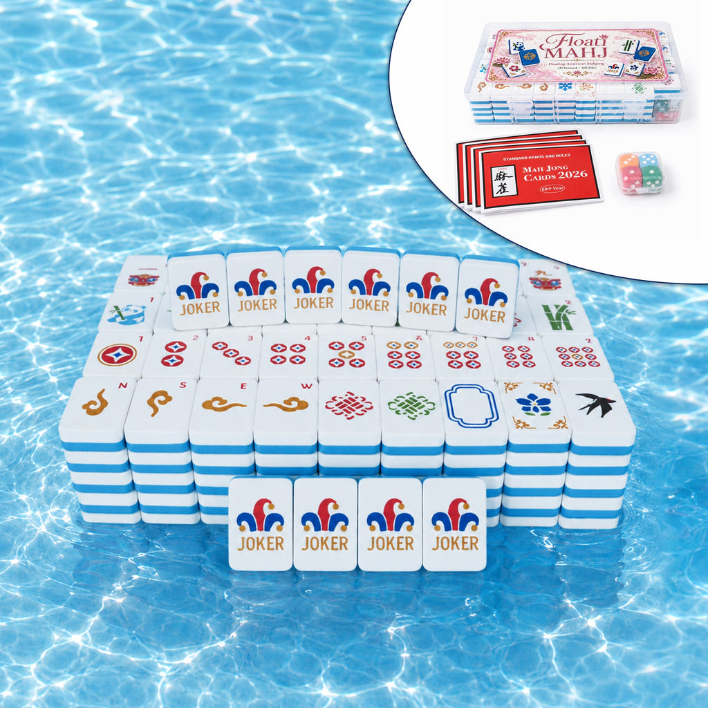 160PCS Floating American Mahjong Set With Storage Case, Dice And Rule Cards, Ocean Theme Pool Mahjong Tiles For Summer Party, Travel And Game Night