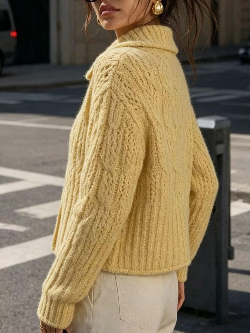 Cable-Knit Button Up Cardigan