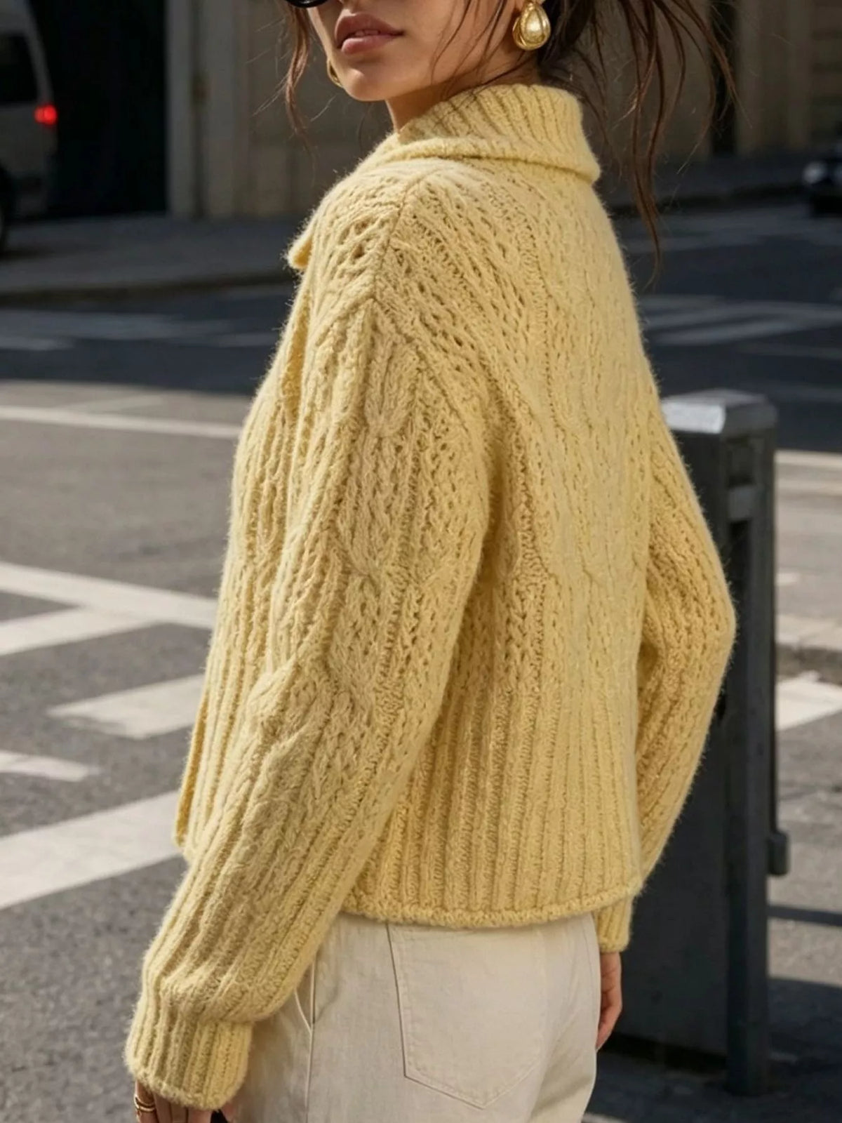 Cable-Knit Button Up Cardigan