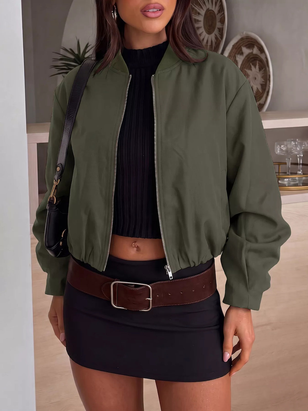 Zip-Up Dropped Shoulder Jacket