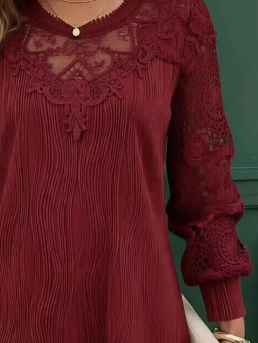 Lace Patchwork Long Sleeve Blouse