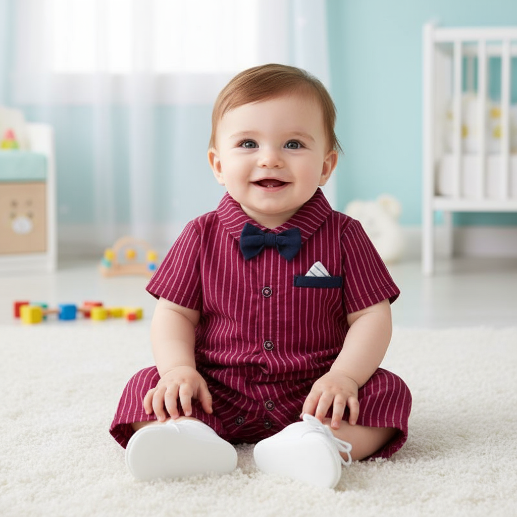 Baby Boy Striped Jumpsuit with Bow Tie