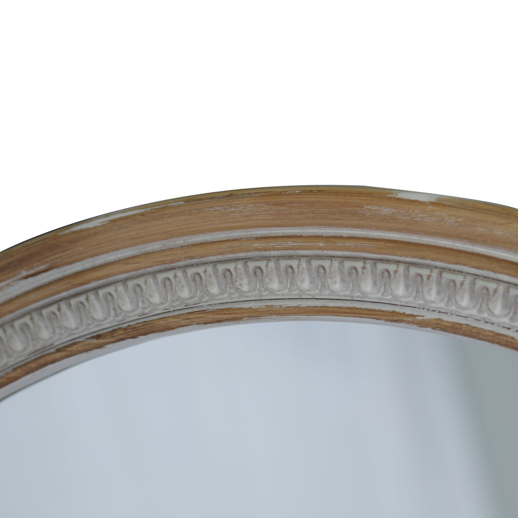 30" Round Solid Wood Farmhouse Wall Mirror - Rustic Boho Circle Mirror
