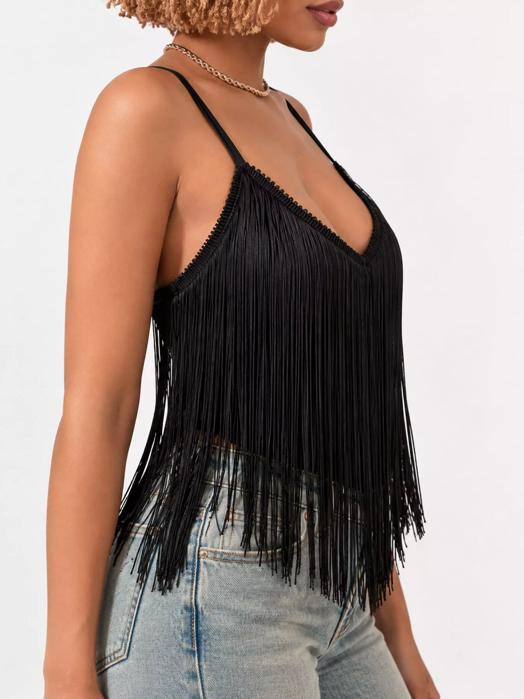 Fringe Trim V-Neck Cami