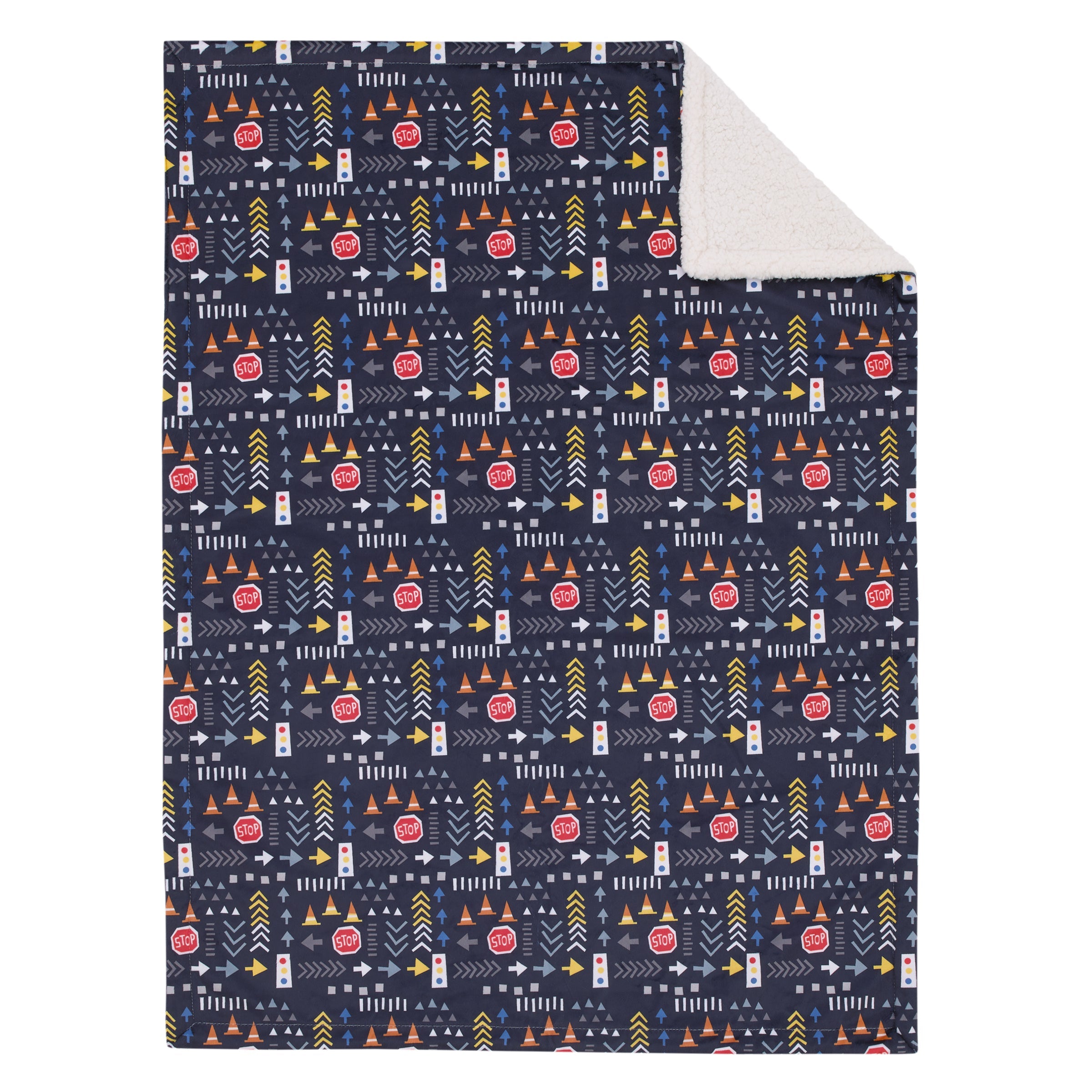 Transportation Trails Navy, Red, and Yellow Stop Light Super Soft Sherpa Baby Blanket