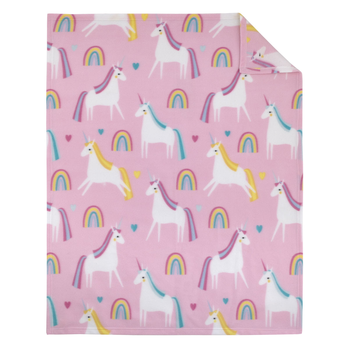 Everything Kids Unicorn Pink, Blue, and Yellow Rainbows and Hearts Super Soft Toddler Blanket