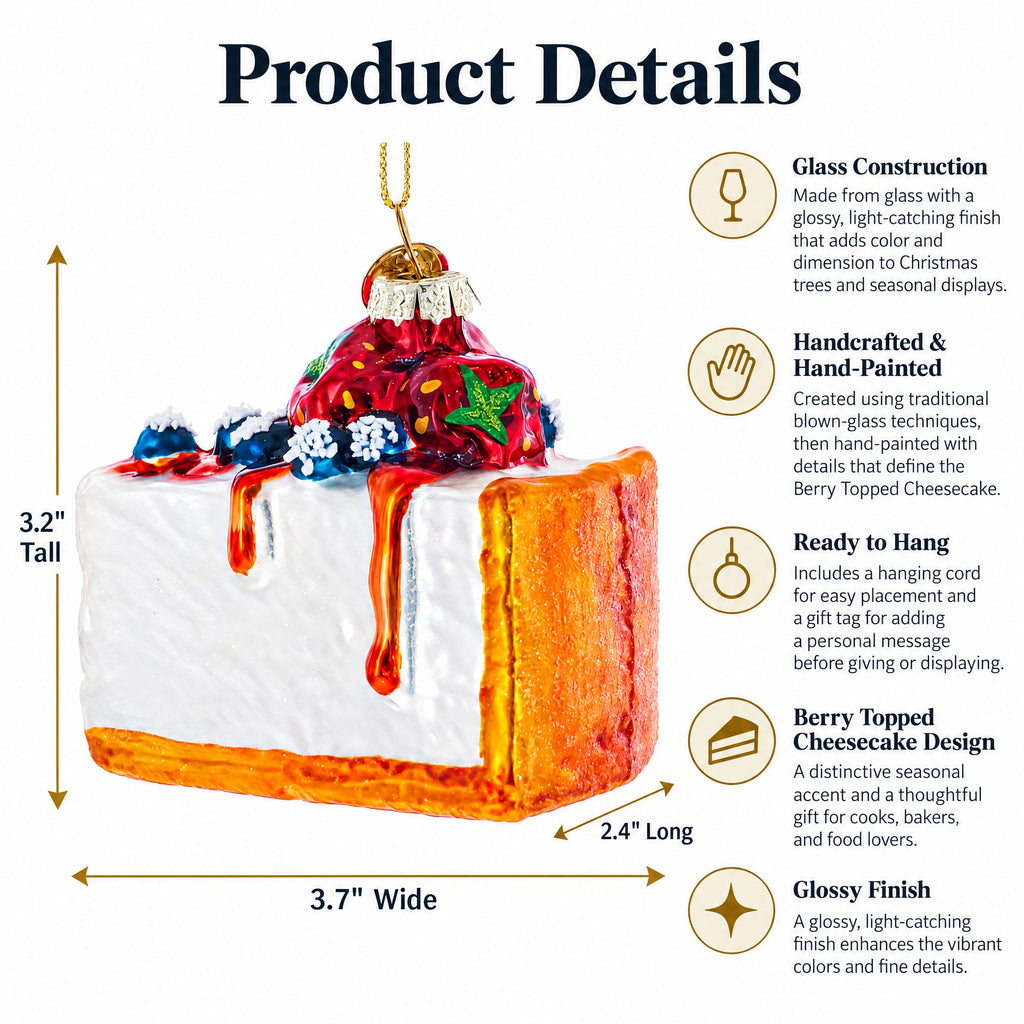 Berry Topped Cheesecake Glass Christmas Ornament