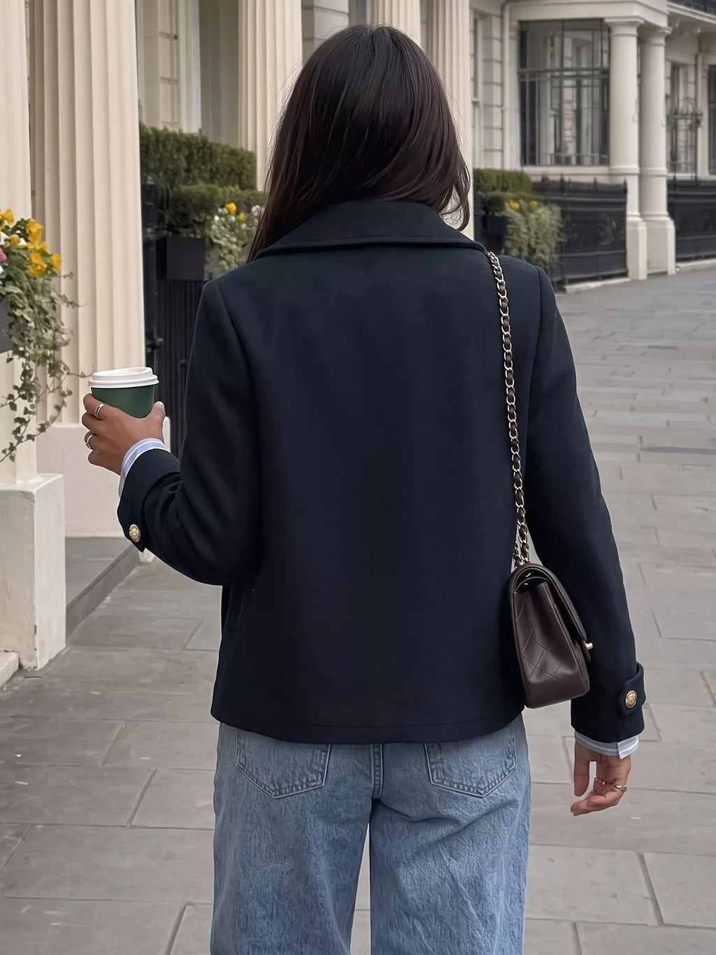 Double-Breasted Gold Button Blazer
