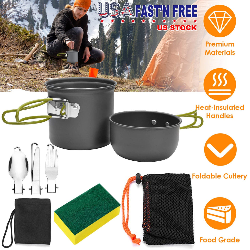 Camping Cookware Set with Pot and Foldable Cutlery