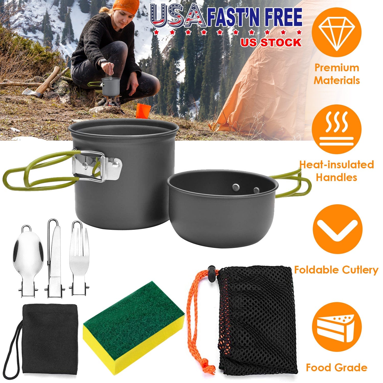 Camping Cookware Set with Pot and Foldable Cutlery
