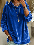 Full Size Velvet Long Sleeve Hoodie with Front Pockets Plus Size