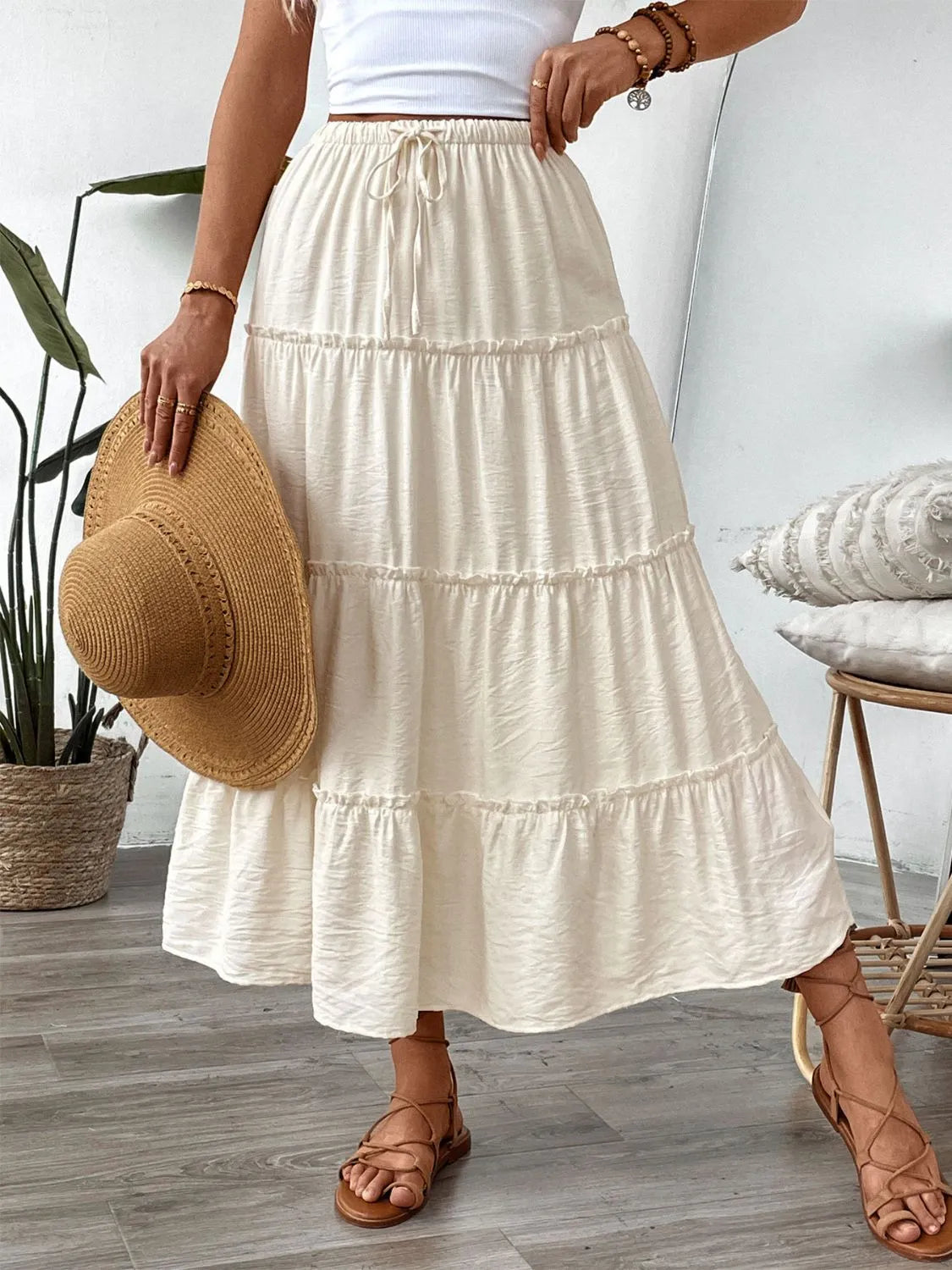 Drawstring Frill Tiered Skirt