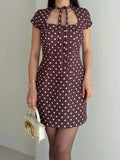 Full Size Polka Dot Tie-Neck Bodycon Mini Dress Plus Size