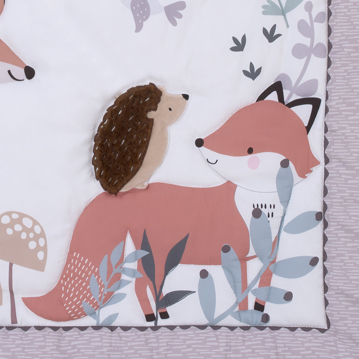 Little Love by NoJo Woodland Meadow Taupe, Sage, and White Deer, Fox, and Hedgehog 3 Piece Nursery Crib Bedding Set - Comforter, Fitted Crib Sheet and Crib Skirt