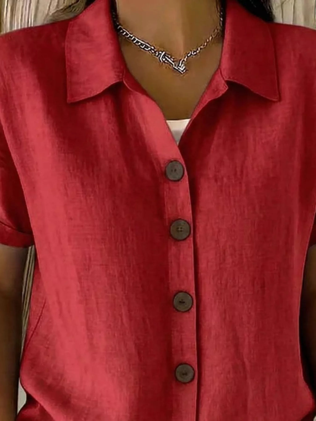 Full Size Button-Down Short Sleeve Shirt Plus Size